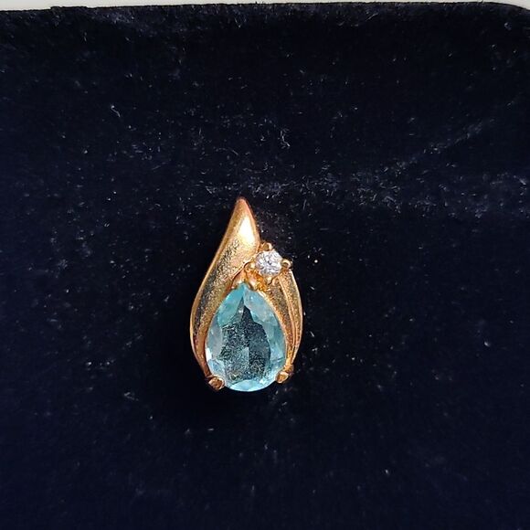 Gold Clear and Blue Rhinestone Earrings - Picture 4 of 6